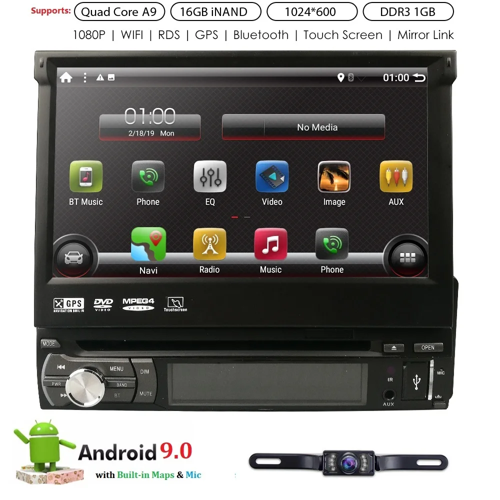 

1 din Android 8.1 Car Universal DVD Player Radio GPS Bluetooth Stereo Mirror link Multimedia DAB+ TPMS RDS DVR Free rear camera