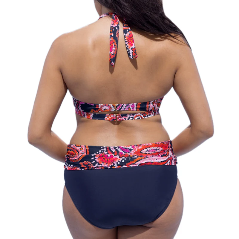 Kaufen Große größe badeanzug frauen bademode bikini 2018 Push Up hohe taille floral print Badeanzug Strand bikini plus size bademode 4XL