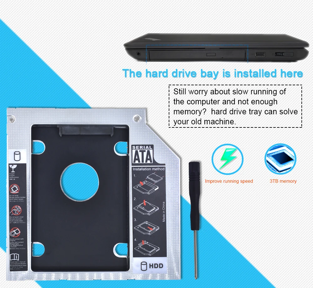 TISHRIC Универсальный 2nd HDD Caddy 9,5 мм SATA 3,0 Optibay для 7/9/9,5 мм драйвером HDD чехол Корпус для ноутбука CD-ROM адаптер