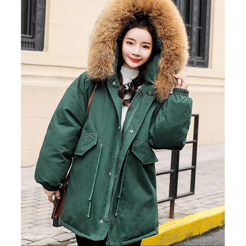 

parhigh quality 2019 new fashion winter jacket coat women parka with big natural real Raccoon Dog Fur Collar hood AA-337