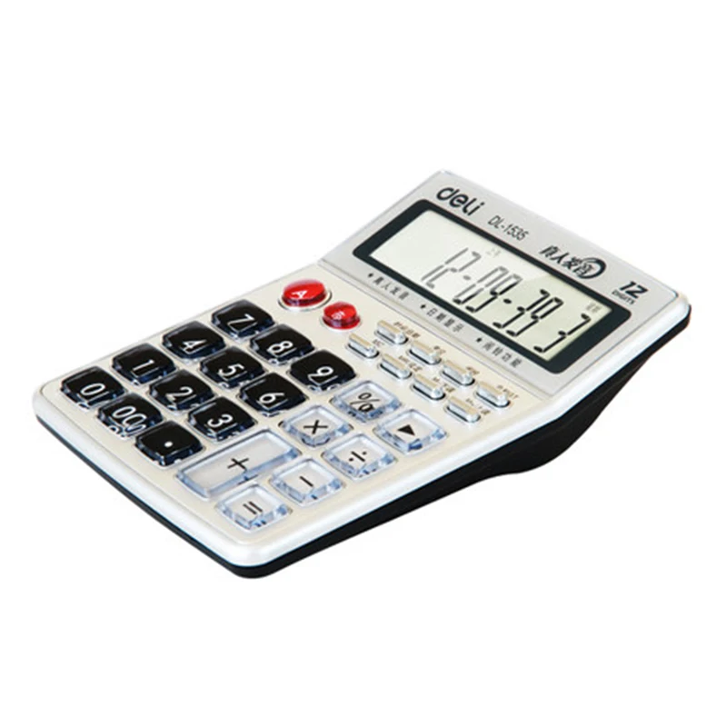 1 шт. Deli 1535 более эффективный голос провинции доставка Калькулятор настольный офисный компьютер пластиковые кнопки essential