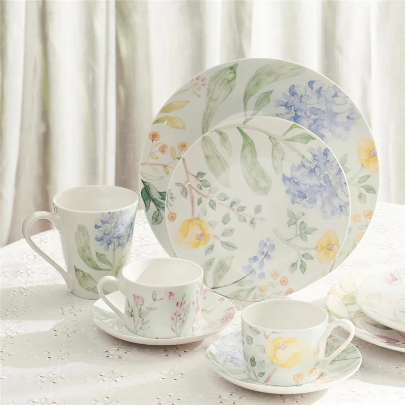 Buy Mrosaa 4Pcs/Set Garden Series Afternoon Tea Ceramic Plate Set Elegant Flat