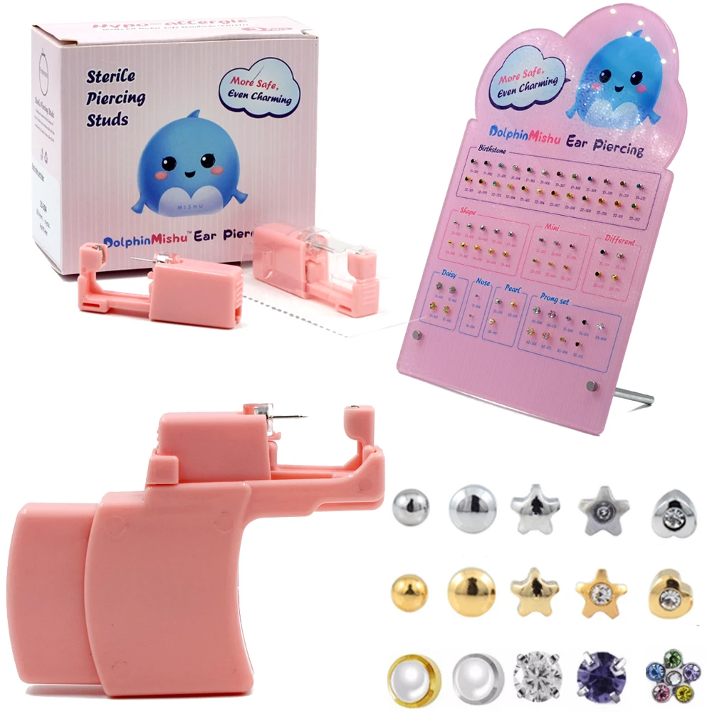 

316LSurgical Steel Sterlised Disposable More Safe Even Charming No Pain Ear Piercing Gun Unit ear Stud Display piercing Tool Kit