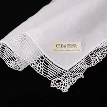 C003: Белый Премиум Хлопок Кружева Платки 12 шт./упак. пустым крючком Платки для женщин/дамы свадебный подарок