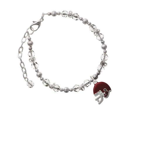 Silvertone Small Maroon Football Helmet Clear Beaded Bracelet