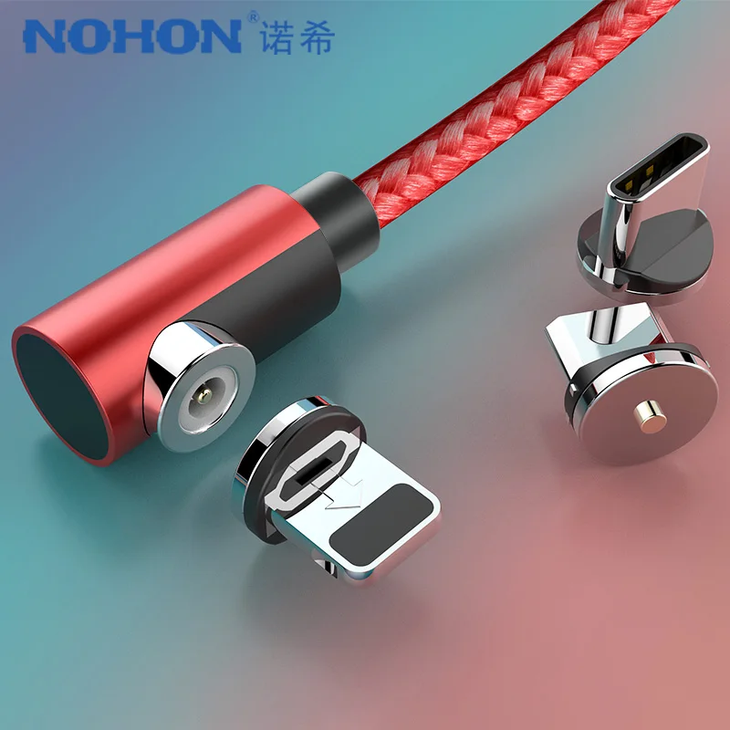 Магнитный зарядный кабель NOHON 90 градусов для iPhone X XS MAX XR Micro USB Type C быстрое зарядное