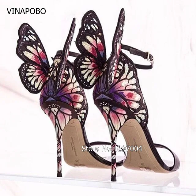 Pumps Bunte Schuhe The strap Frauen Schmetterling as Picture High Mode Sandalial Dünne Zapatos As Picture Flügel Party Freizeit Sexy Frau Ankle Heels Mujer 7qHZtE