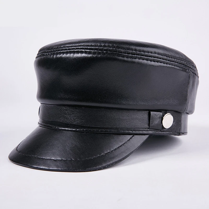 Military Cap sheepskin leather hat Female Winter Hats For Women Men Ladies Military Hats Leather