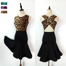 Платье для латинских танцев, Дамский Сексуальный леопардовый костюм без рукавов с открытой спиной, женское платье для соревнований, Самба, танго, ча, танцевальные тренировочные платья, DN1075