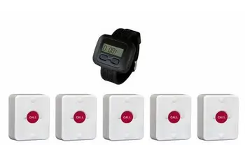 

Free shipping wireless calling system for industrial use, sauna room ,5pcs 100%water proof callbuttons and 1pcs wrist pager
