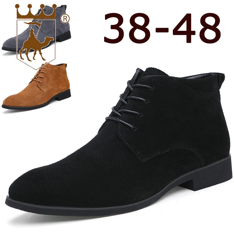 

BACKCAMEL2019 Spring New Men's Boots England Pointed Leather Boots Solid Color Rubber Bottom Non-slip Wearable Large Size 39-48