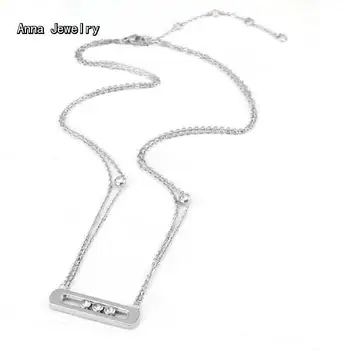 

Vintage Designer Move Stones Bar Pendant Necklace,Stainless Steel Metal with 3 Clear Zircons,Women Favorite Stones Necklace Gift
