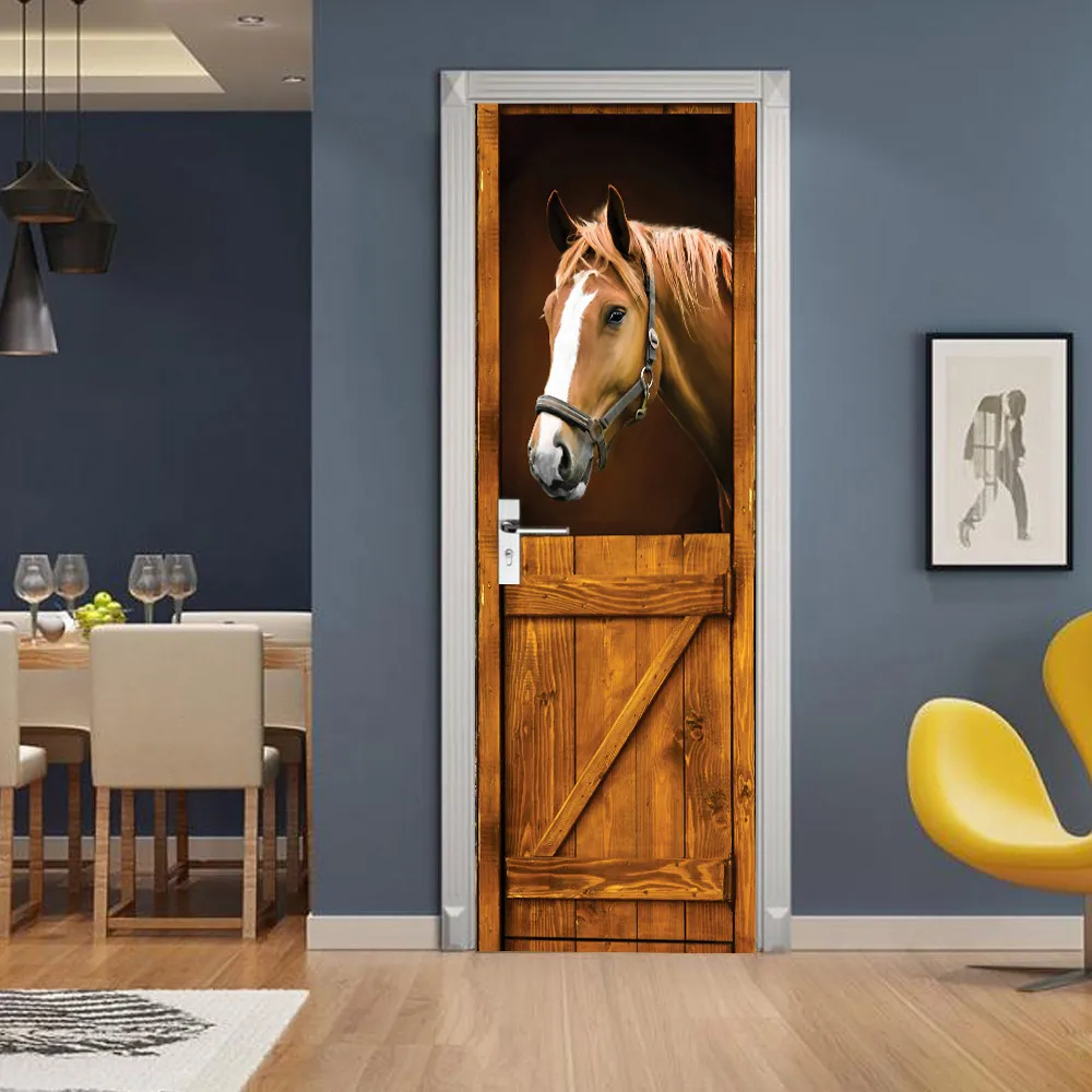 Популярные DIY 3D наклейки на дверь, домашний декор, лошадь, старый стойло, сарай, западные ПВХ обои, съемная Водонепроницаемая Наклейка на стену, decole