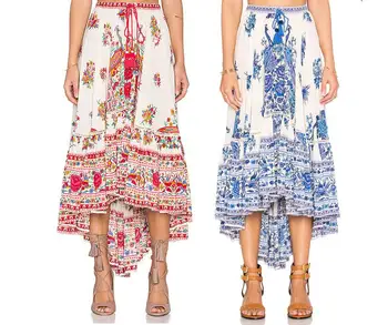 

Skirt Women 2018 Summer Fashion Floral Print BOHO Long Skirts Chiffon High Waist Korean Skirt Dovetail