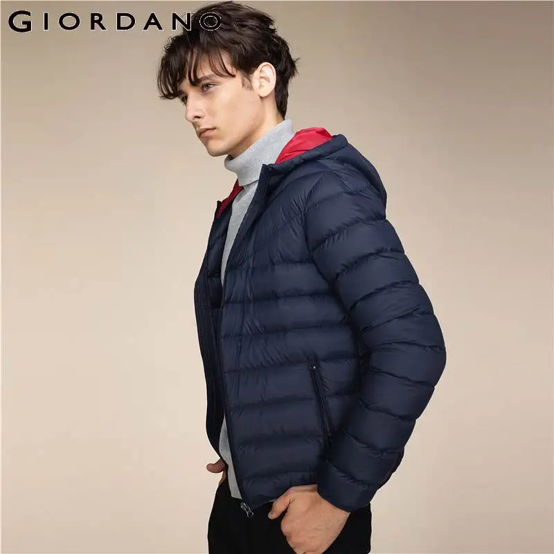 Giordano Men Down Jacket Hooded Zip Fly Winter Coat Pockets Warm Down ...