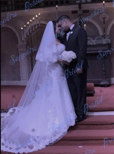 Сапфир Люкс свадебная фата 2018 свадебные кружевные вуали женские 3 метра 2 слоя Кружевная аппликация свадебная свадебные вуали с гребешком