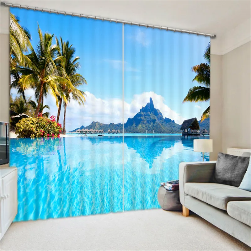 3D оконная занавеска красивый пляжный принт Роскошные затемненные шторы для гостиной спальни Cortinas Rideaux Индивидуальный размер наволочка