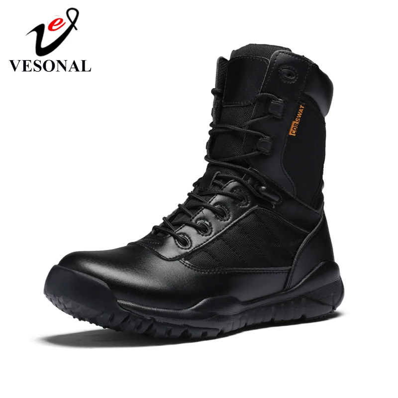 

VESONAL New Genuine leather Special Force Tactical Desert Combat military Boots Men Shoes outdoor Autumn Male mens tactical Boot