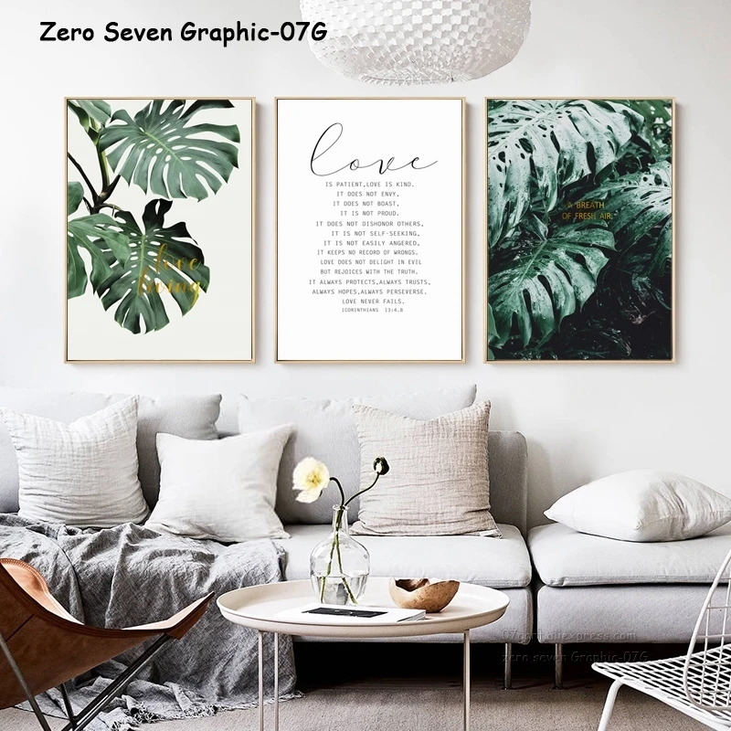 

Nordic Decorative Green Plant With English Monstera Canvas Painting Posters And Prints Art Wall Pictures Living Room Home Decor