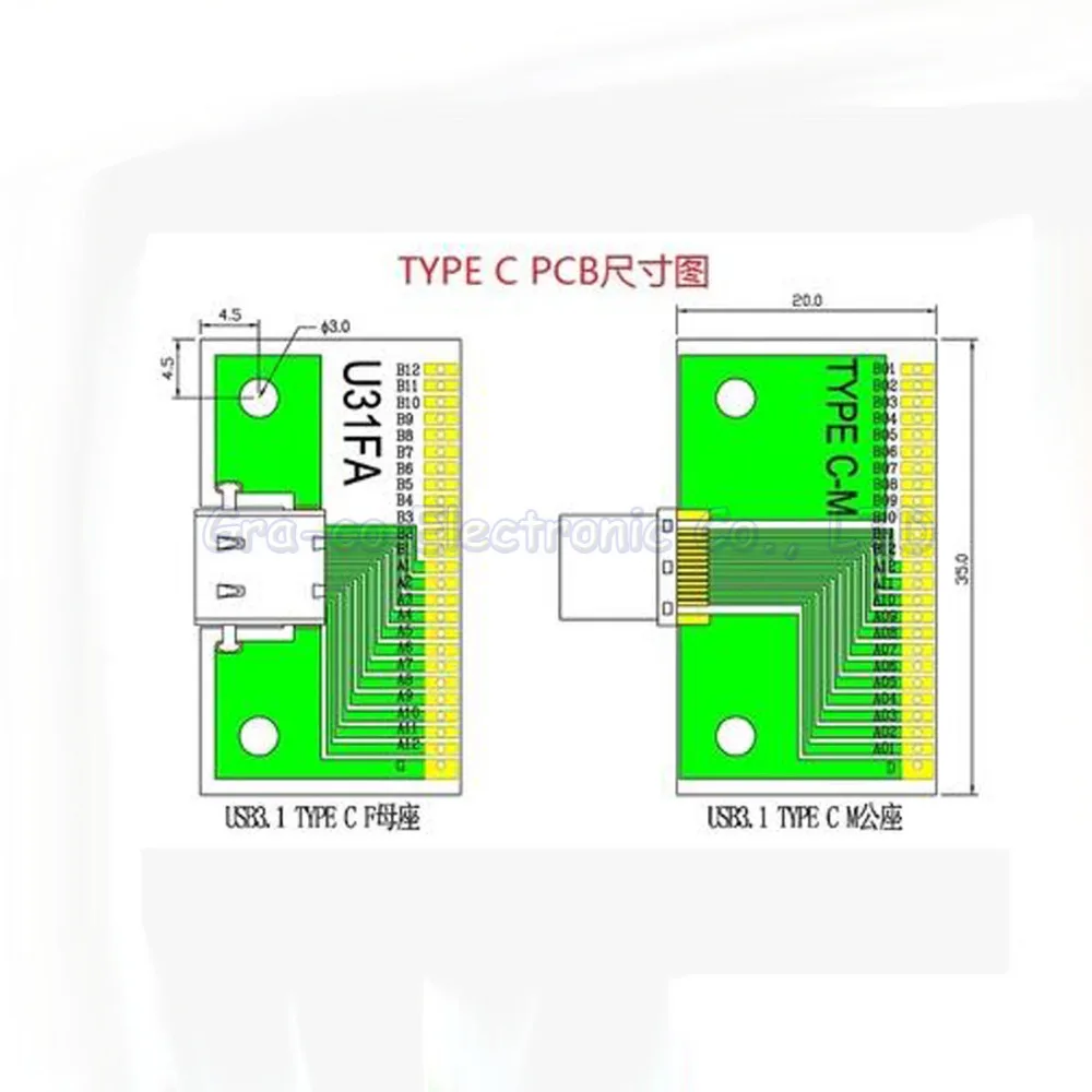 USB3.1 Тип C разъем с адаптером селфи-стик плата с кабелем тестовая плата