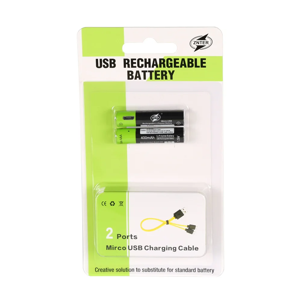 2 шт. ZNTER 1,5 V AAA батареи usb 400 mAh li-polymer li-po литиевая аккумуляторная литий-ионная батарея с включите кабель usb