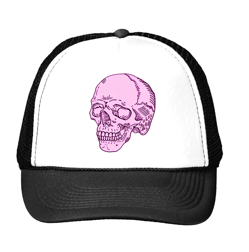 harajuku pink skull Print Baseball Cap Trucker Hat For Women Men Unisex