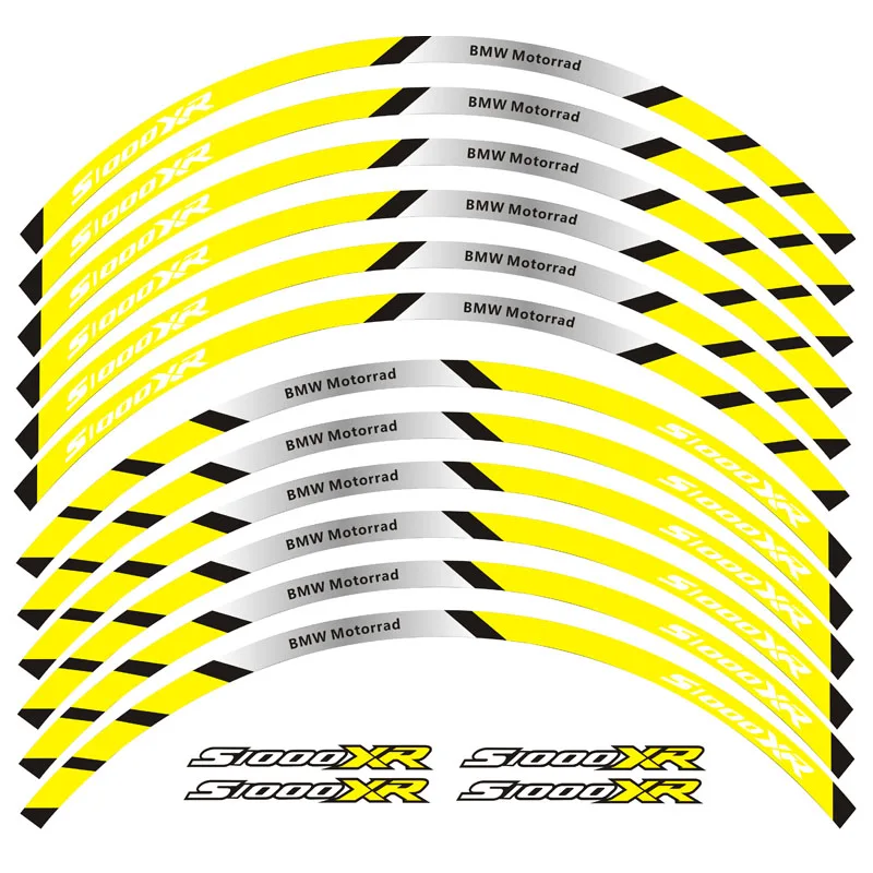 Мотоцикл Передние и задние колеса край внешний обод Стикеры светоотражающие полосы колеса наклейки для BMW S1000XR - Цвет: A yellow
