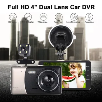 

4" Dual Lens Car DVR Camera Dash Cam Video Camcorder GPS Navigation Rear View Mirror with Rearview Camera with LED Night Vision