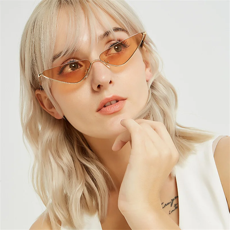 YOOSKE кошачий глаз солнцезащитные очки женские роскошные брендовые дизайнерские маленькие полуоправы Солнцезащитные очки женские винтажные крошечные металлические оправы Солнцезащитные очки