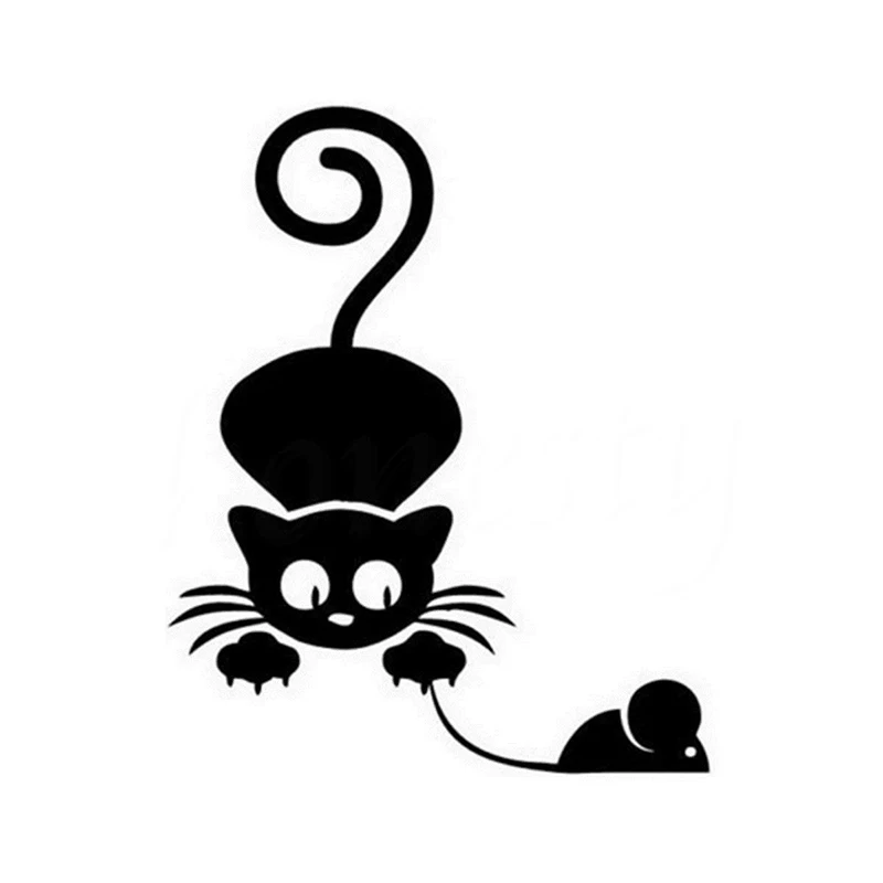 

Кошка ловит мышь и милый маленький кот Искусство Живопись виниловые наклейки на машину Декор Наклейки задняя фотография