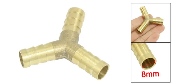 Air Line Tube Hose Tail Brass 3 Way Y Type Connector 10mm Gold Tone