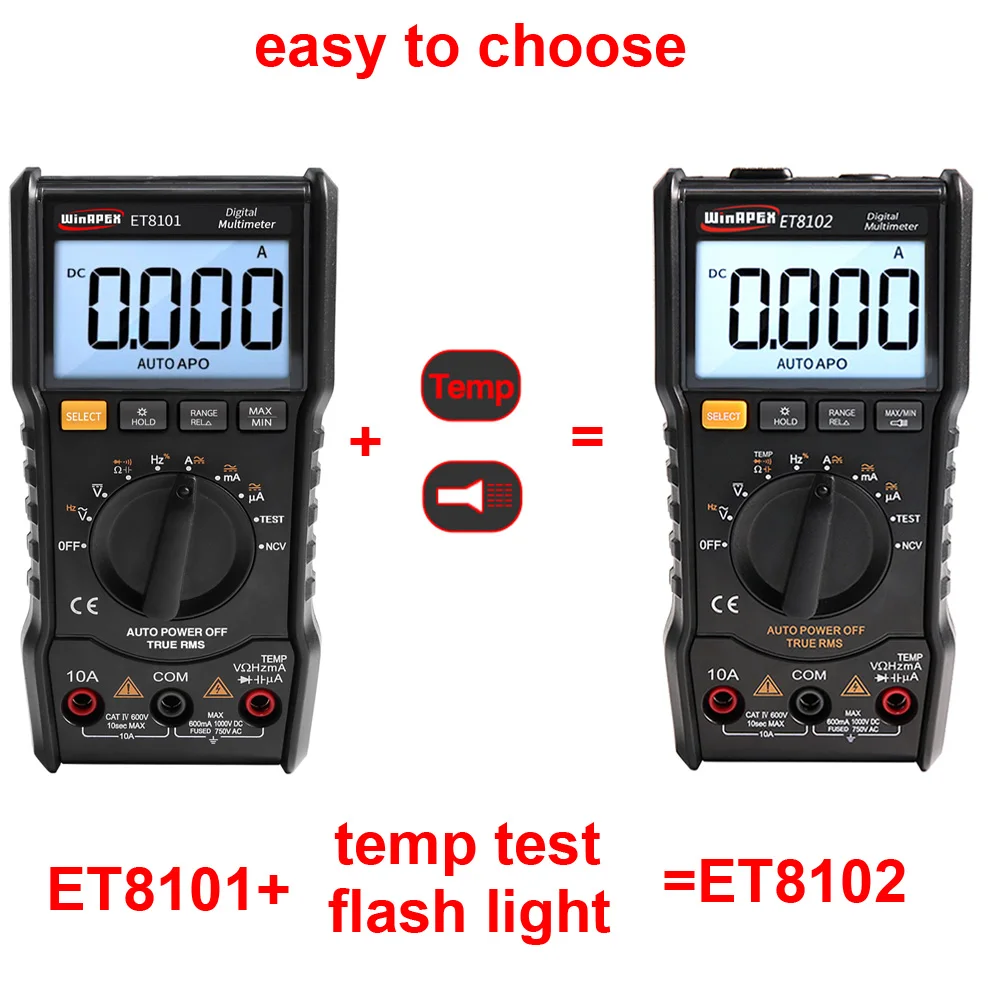 WinAPEX ET8101 Профессиональный цифровой мультиметр 6000 отсчетов NCV Автоматический диапазон AC/DC измеритель напряжения тестер температуры задний светильник
