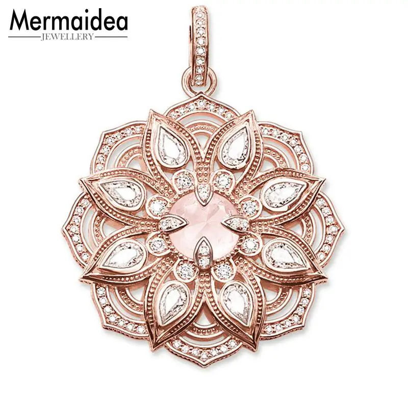 

Pendant Pink Lotus Flower 2019 Fashion Jewelry Real 925 Sterling Silver Style Bijoux Accessories Gift For Woman Girls