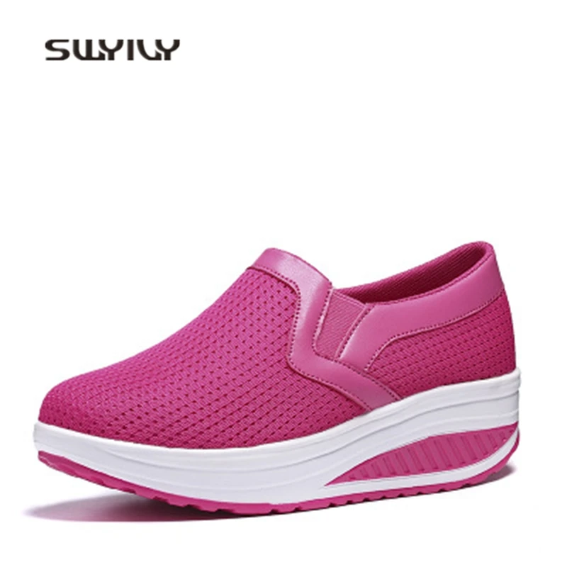 SWYIVY/Женская Тонизирующая обувь; большие Size35-43; сетчатая дышащая обувь на толстой подошве; Новинка года; летняя однотонная женская обувь для танцев; похудение