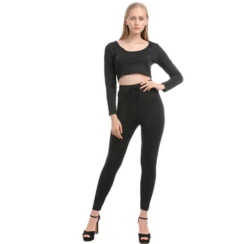 

Black Tops And Trousers Two-Piece Suit Spring Autumn Women'S Casual Sports Leisure Suit Women'S Long-Sleeved Tshirt