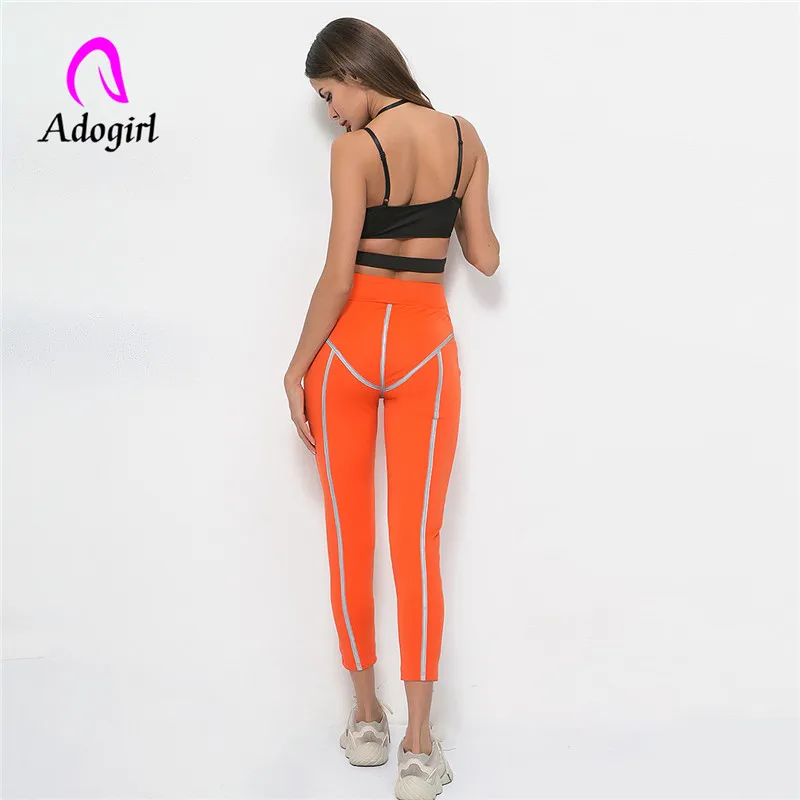 Adogirl reflective stripe skinny long pants women casual fitness leggings patchwork women jogging trousers elastic waist bottom Adogirl reflective stripe skinny long pants women casual fitness leggings patchwork women jogging trousers elastic waist bottom