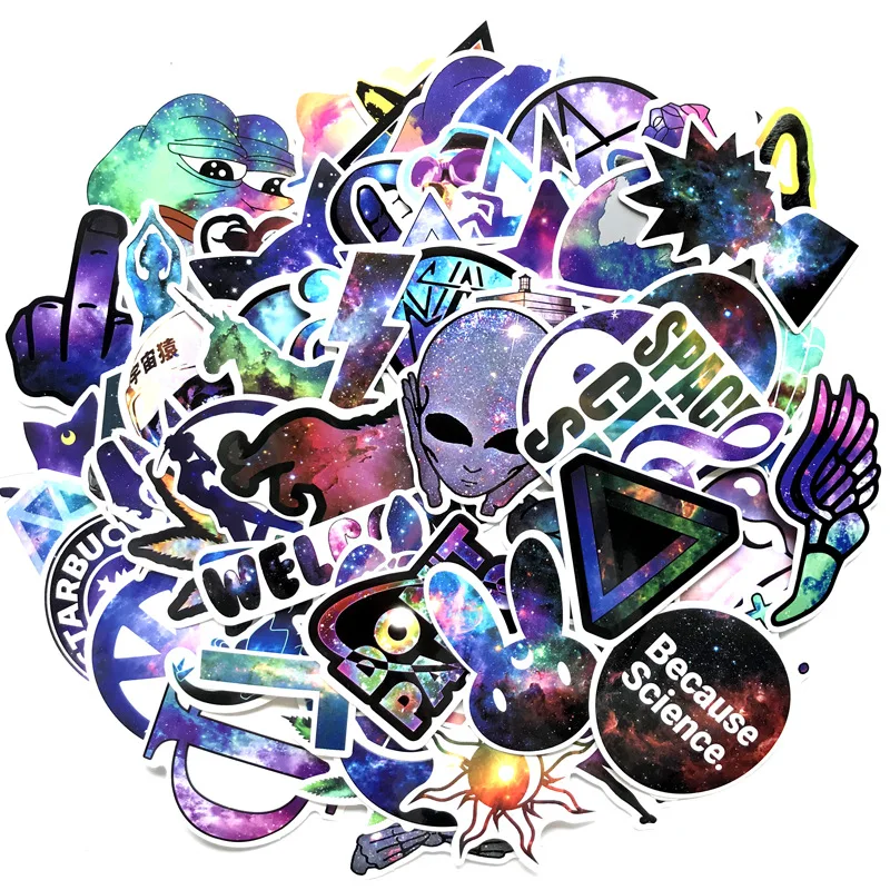 70Pcs Colorful Skull Cool Laser Star Stickers For Trolley Case Motorcycle Notebook Skateboard Cross Dope Sticker Pack Decals