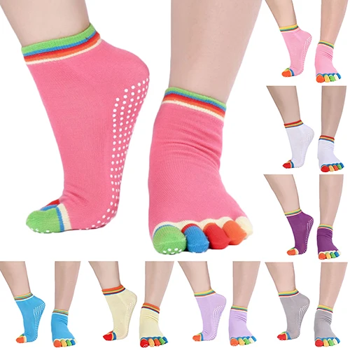 2016 г. Модные Для женщин 1 Пара Противоскользящие ботильоны прочный захват Красочные 5 пальцев ног хлопковые носки подарки