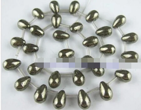 

Jewelry 00913 100% Natural 8x12mm Teardrop Pyrite Loose Beads 16''