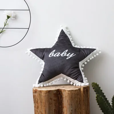 Модная черно-белая подушка в форме звезды для девочек, детская хлопковая подушка, украшение детской комнаты, детское постельное белье, декоративный подарок для малышей