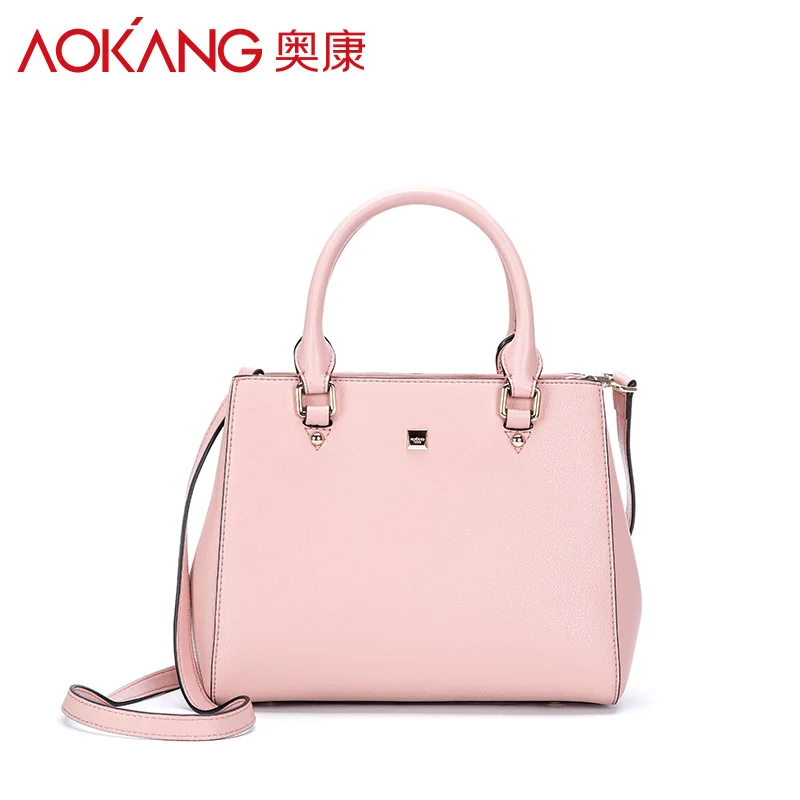 

Aokang autumn new euremrican design split leather ladies totes grey black pink female solid handbags fashion casual totes
