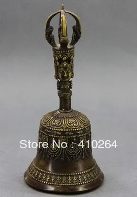 

Free Shipping Shipping Old Bronze Tibetan Buddha Head Rare Bell Statue