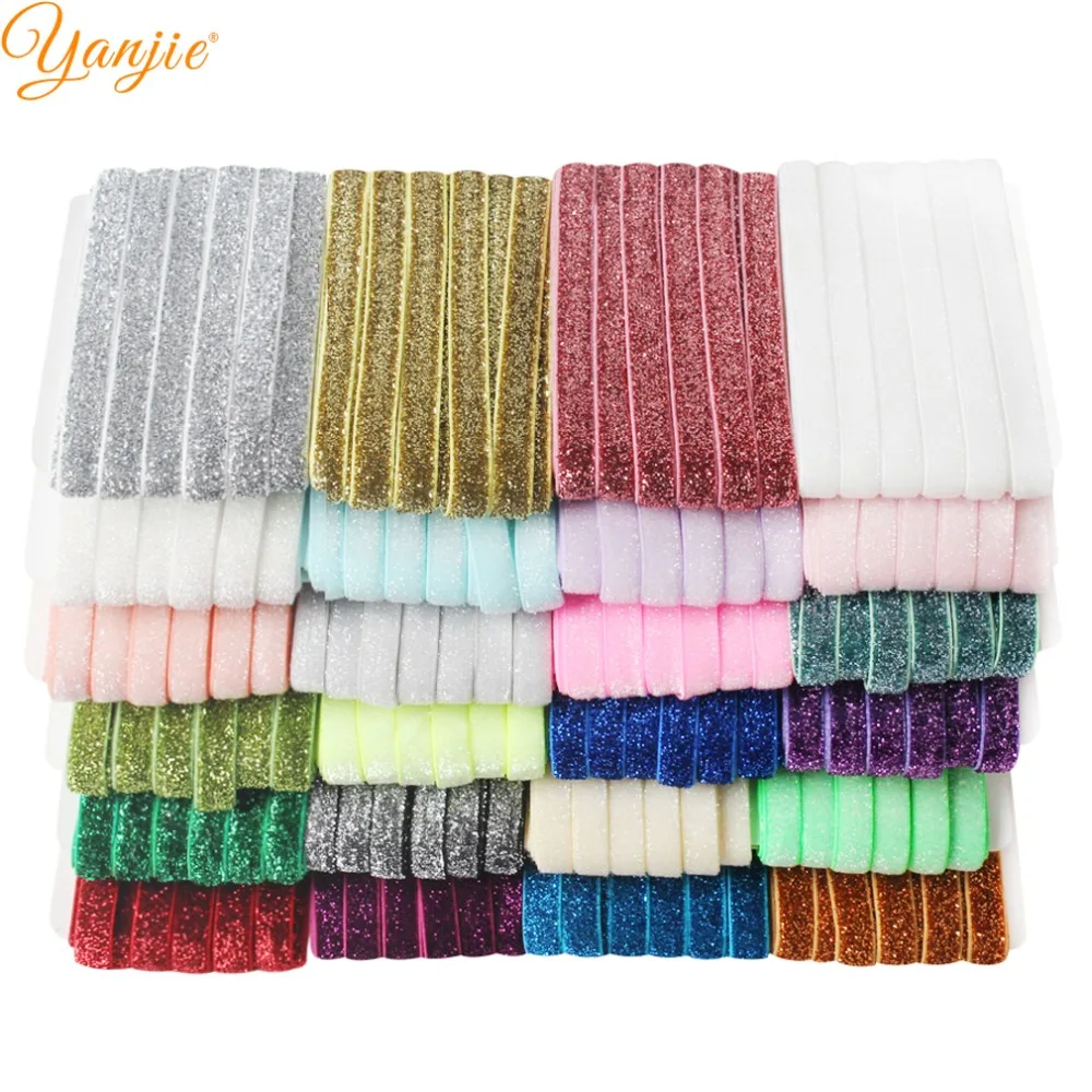 

10yards/lot 3/8" Glitter FOE Elastic For Girls DIY Shimmery Hairband Kids Solid Hair ties Women Headbands Hair Accessories