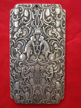 

Exquisite Chinese old tibetan silver monkey statue amulet auspicious plate