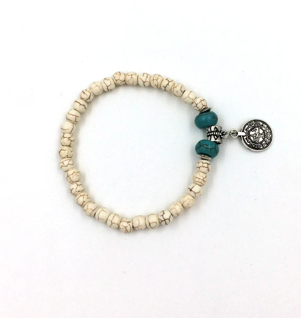 2017 New European Boho Jewelry Suppliers handcrafted bracelets beaded bracelet with coin charm antique silver for women