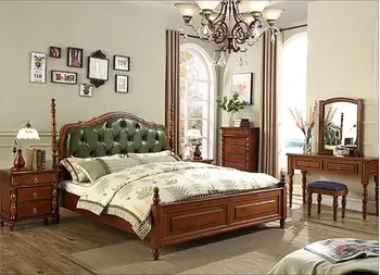 

Europe and America Genuine leather bed solid wooden Soft Bed Bedroom Furniture cama muebles de dormitorio / camas quarto 1.8*2 m