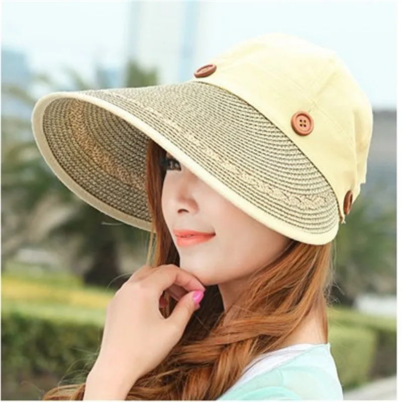 Sun Hat Ladies Wide Brim Straw Women Wide Large Brim Floppy Summer Beach A Sun Hat Straw Hat Button Cap Summer Hats For Women