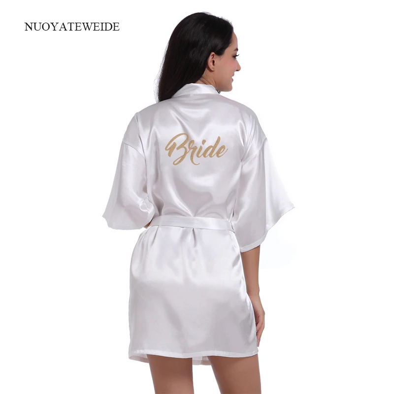 

Bride Robe Golden Glitter Print Kimono Robes Wedding Gift Faux Silk Bachelorette Bride Robes Love Dress satin Team Dressing Gown