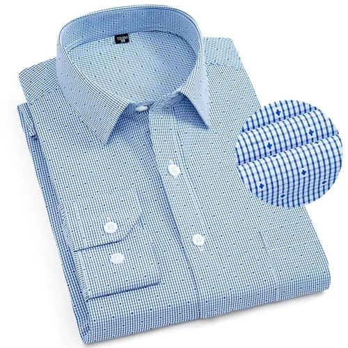 Горячая Распродажа, Умные повседневные мужские рубашки среднего возраста, Удобные Свободные нежелезные мужские рубашки в полоску/клетку с длинным рукавом - Цвет: B2118