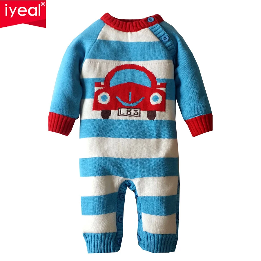 

IYEAL Baby Romper Winter Thick Infant Newborn Boys Girls Warm Jumpsuit Cartoon Stripes Cotton Knitted Sweater Overalls Baby Wear